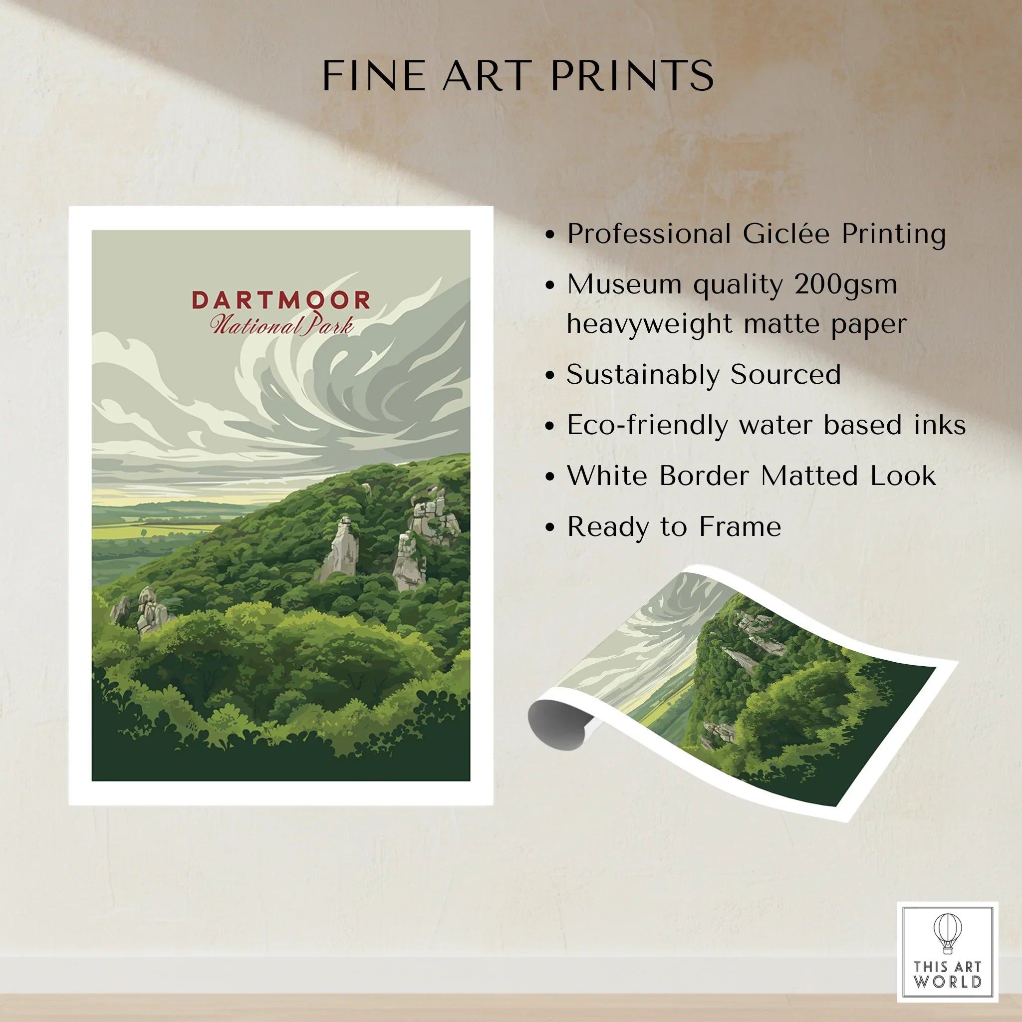 Dartmoor National Park Moorland Travel Poster — fine art print unframed quality details