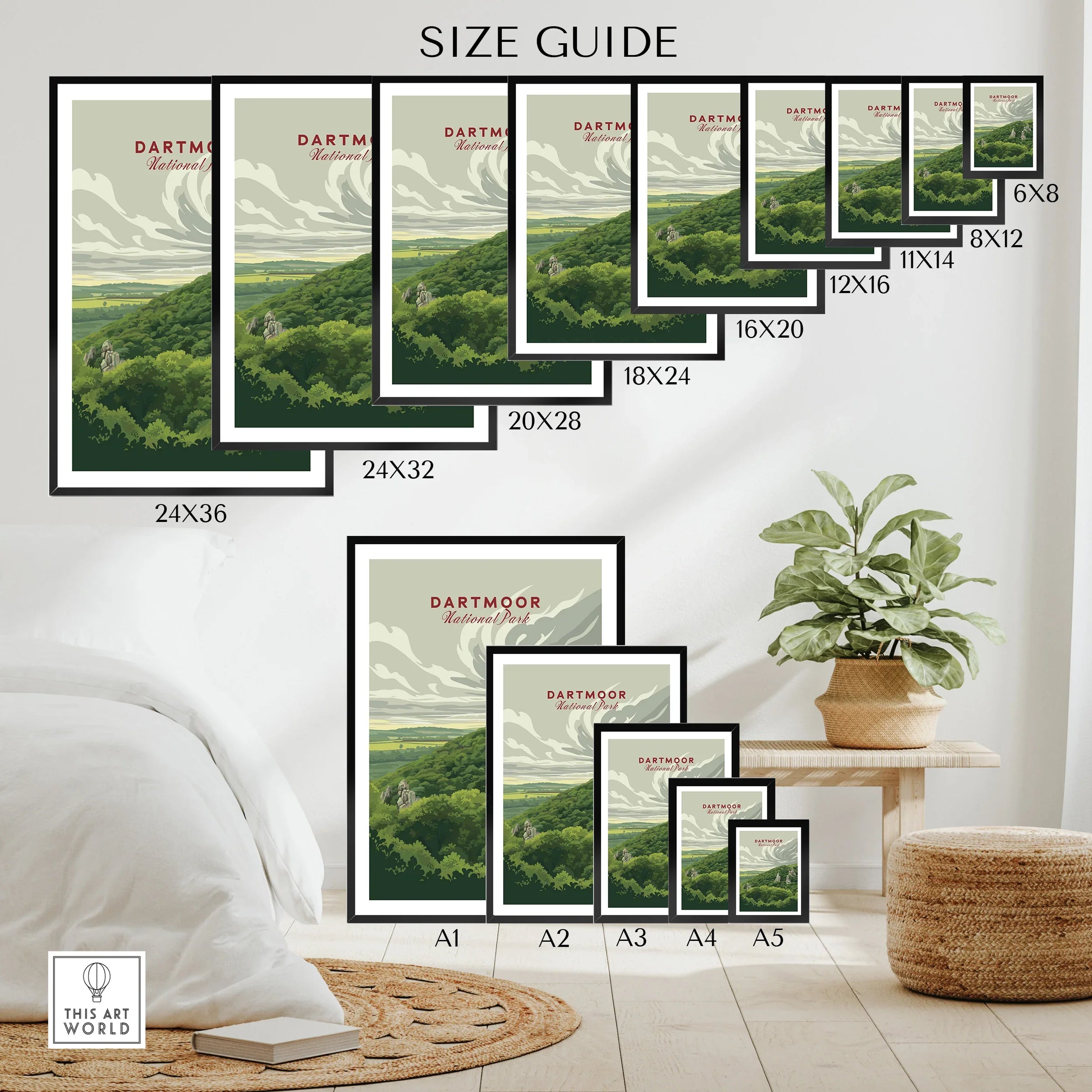 Dartmoor National Park Moorland Travel Poster — wall art poster size guide thisartworld