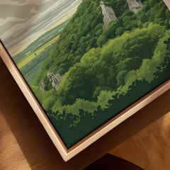 Dartmoor National Park Moorland Travel Poster — closeup framed canvas natural wood floating frame