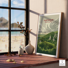 Dartmoor National Park Moorland Travel Poster — framed print window view natural wood frame