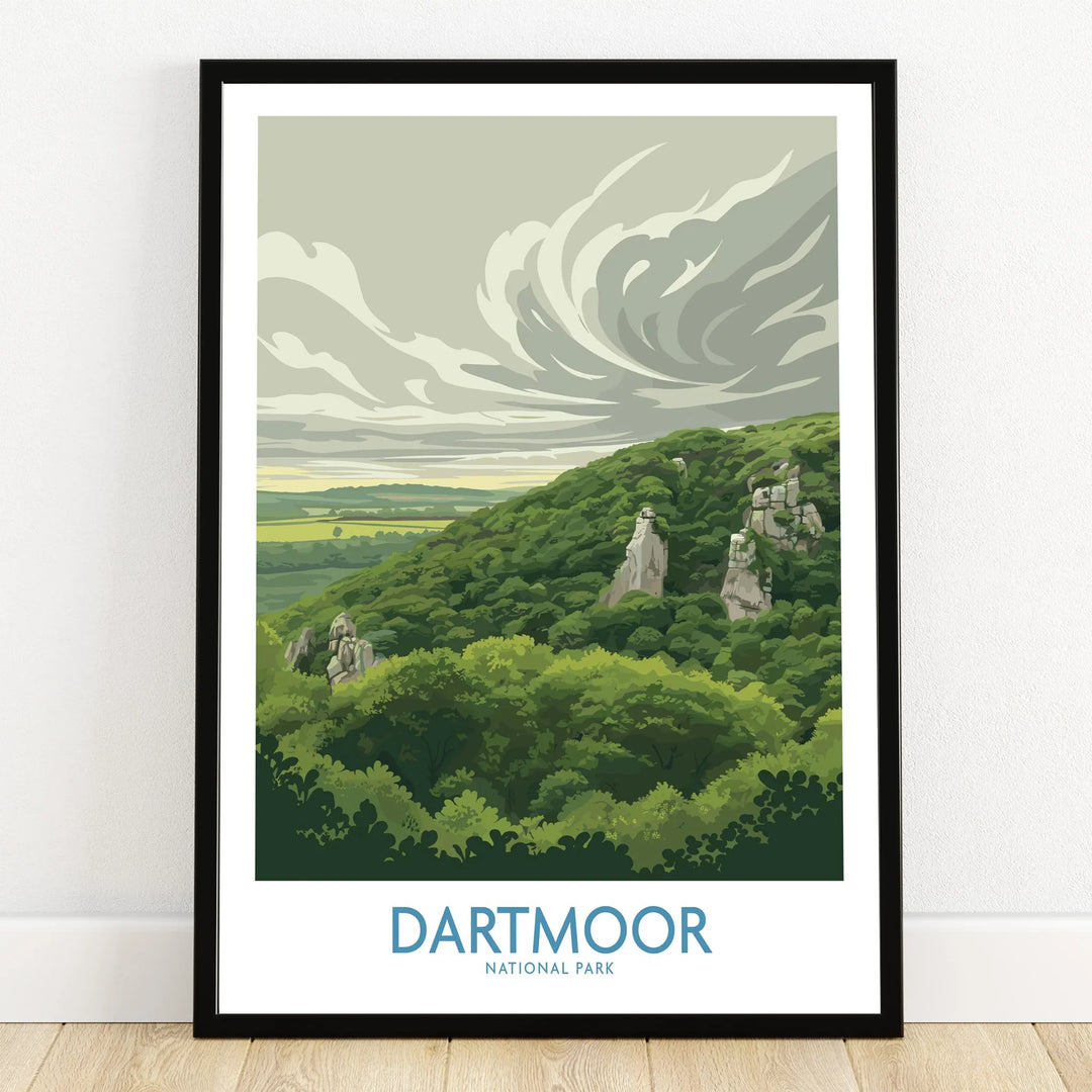 Dartmoor National Park Moorland Wall Art — art print in black frame on wooden floor