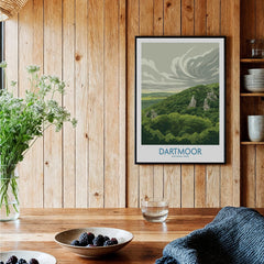 Dartmoor National Park Moorland Wall Art — black framed art print kitchen setting