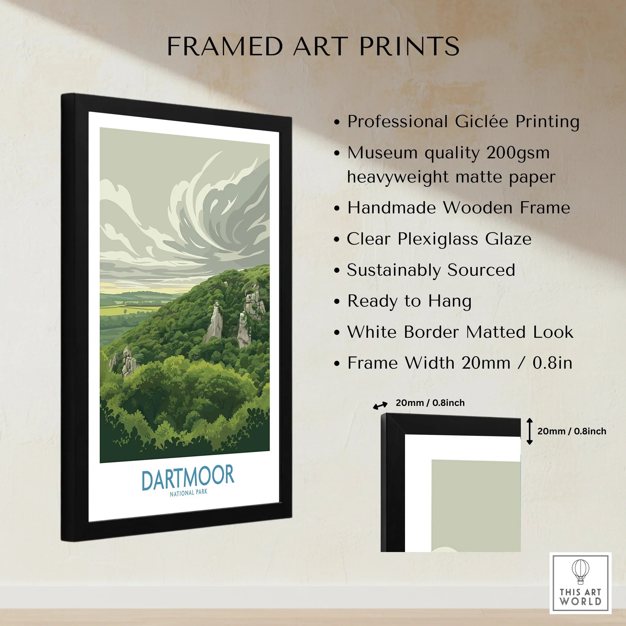 Dartmoor National Park Moorland Wall Art — framed print details measurements quality details