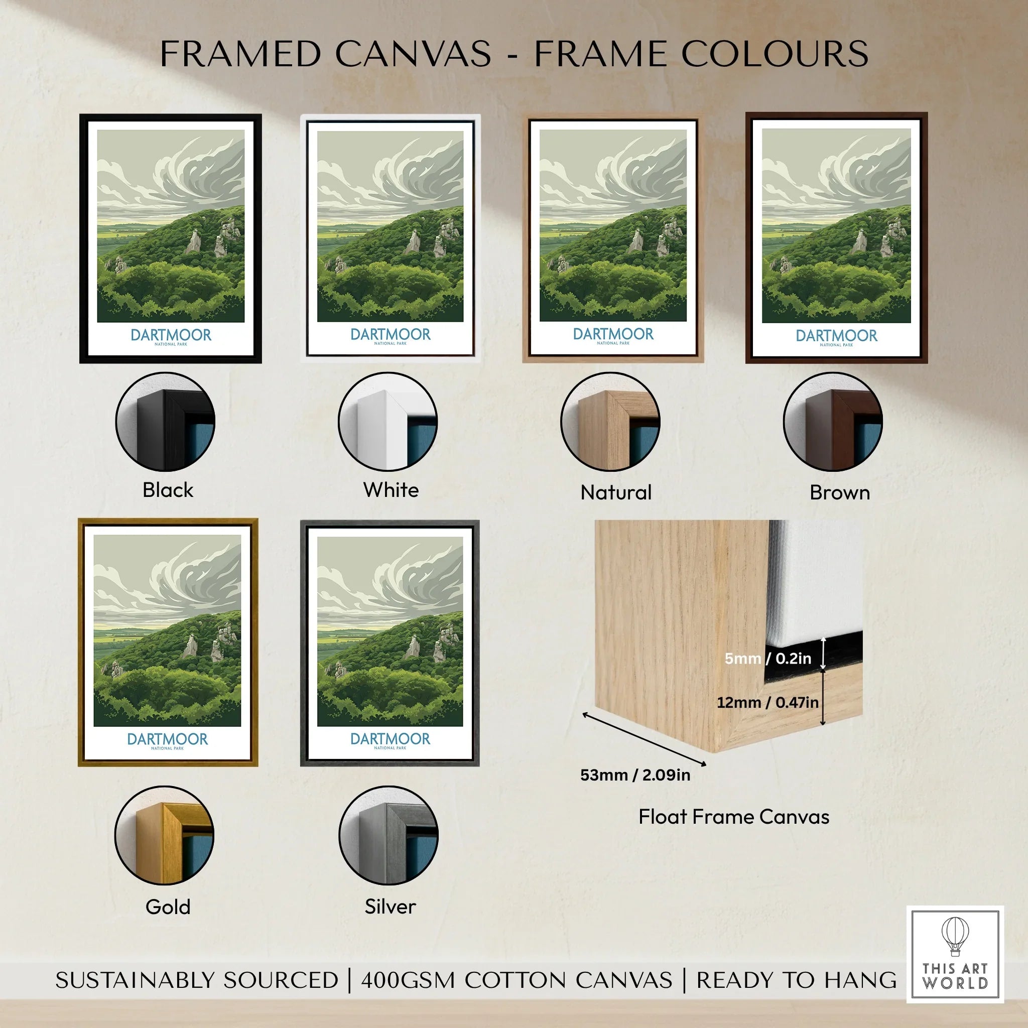 Dartmoor National Park Moorland Wall Art — framed canvas float frame colour options