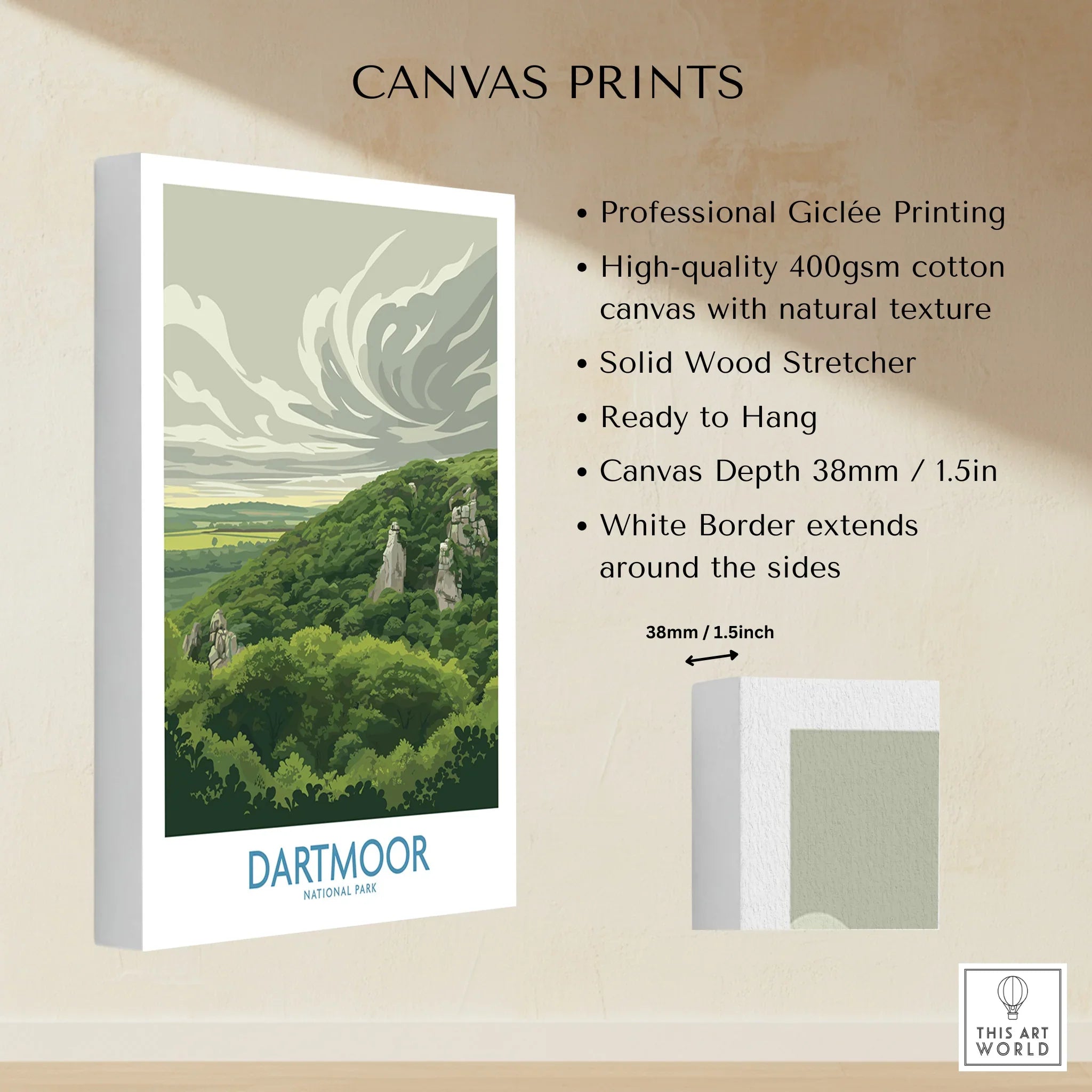 Dartmoor National Park Moorland Wall Art — canvas print stretched cotton canvas details