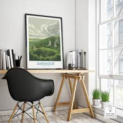 Dartmoor National Park Moorland Wall Art — framed poster black frame on office desk modern