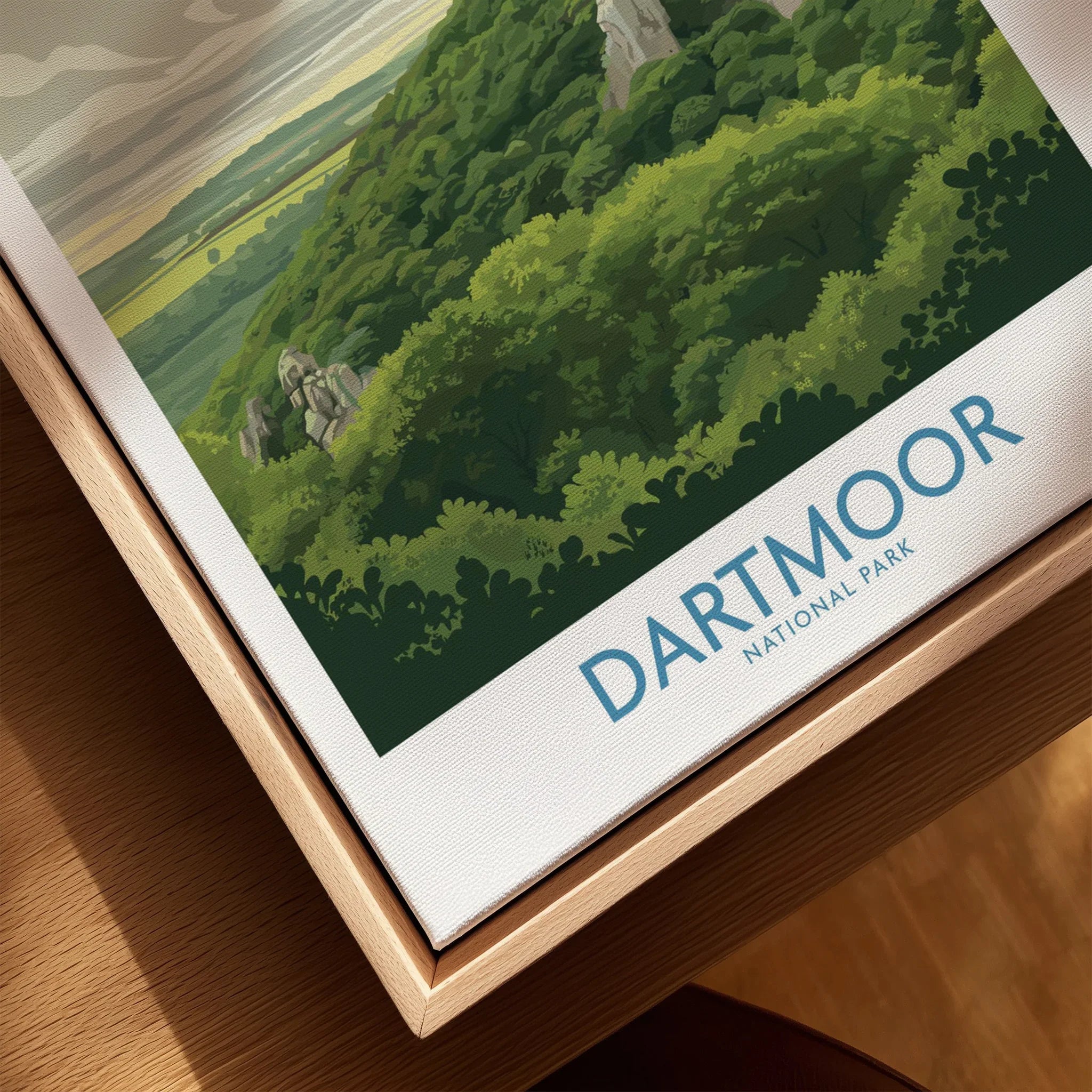 Dartmoor National Park Moorland Wall Art — closeup framed canvas natural wood floating frame
