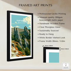 Dartmoor National Park Tor Travel Poster — framed print details measurements quality details