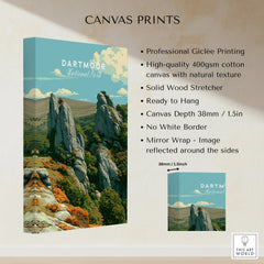 Dartmoor National Park Tor Travel Poster — canvas print stretched cotton canvas details