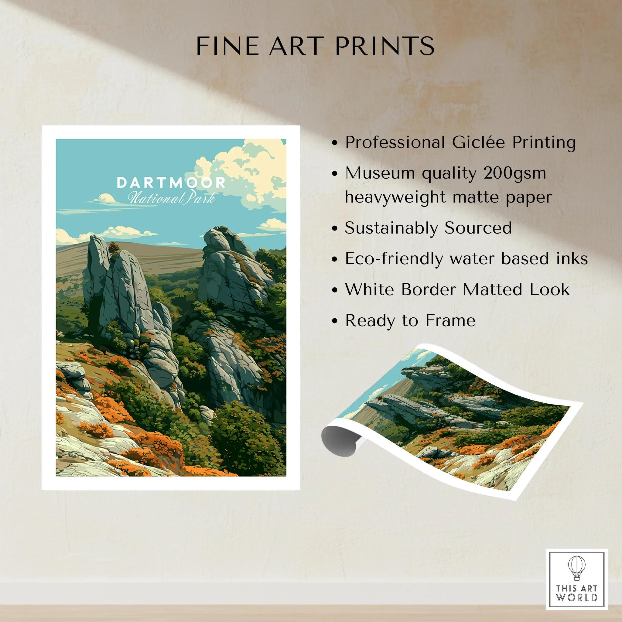 Dartmoor National Park Tor Travel Poster — fine art print unframed quality details