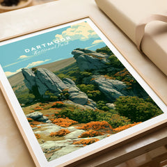 Dartmoor National Park Tor Travel Poster — framed art print closeup gift unwrapped natural frame