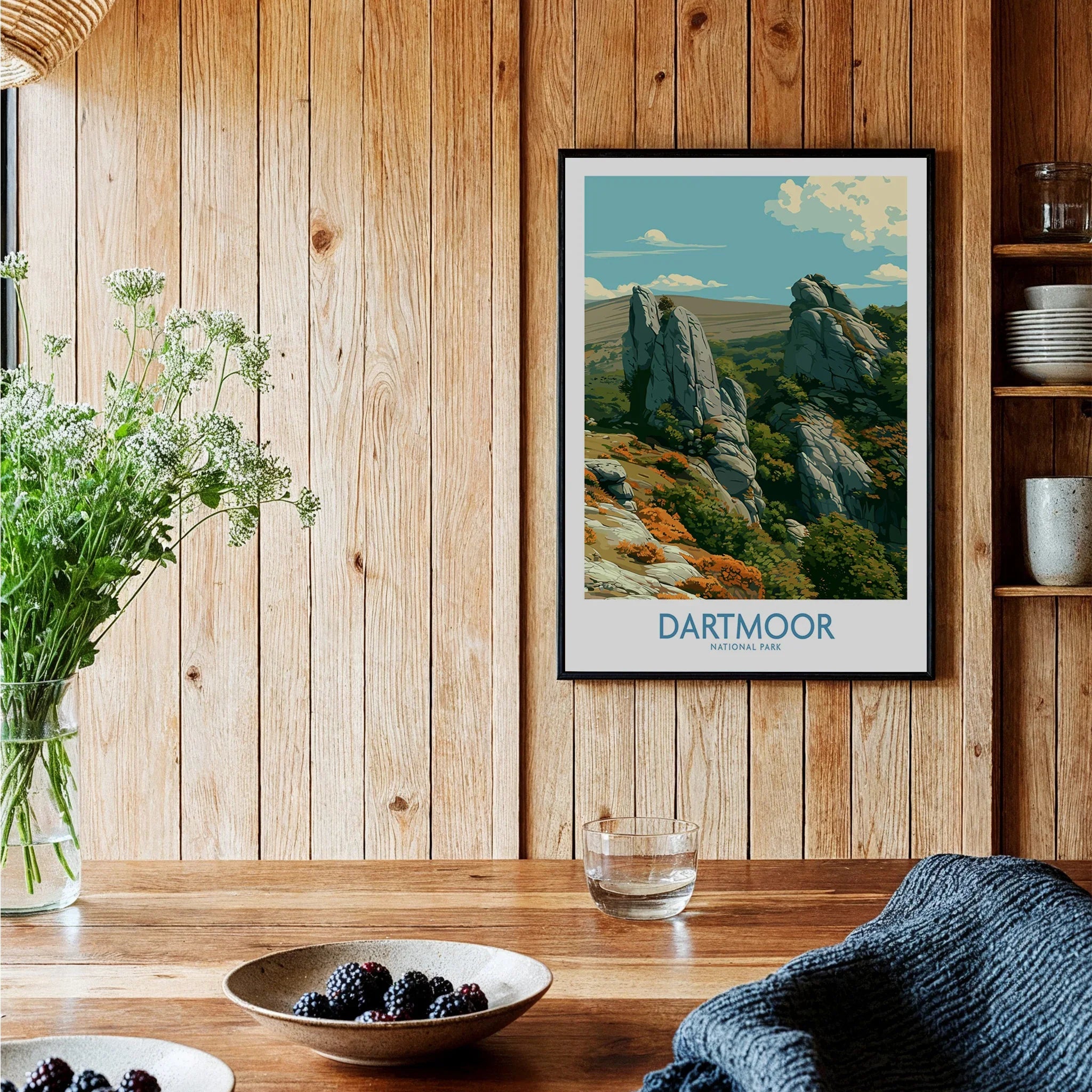 Dartmoor National Park Tor Wall Art — black framed art print kitchen setting