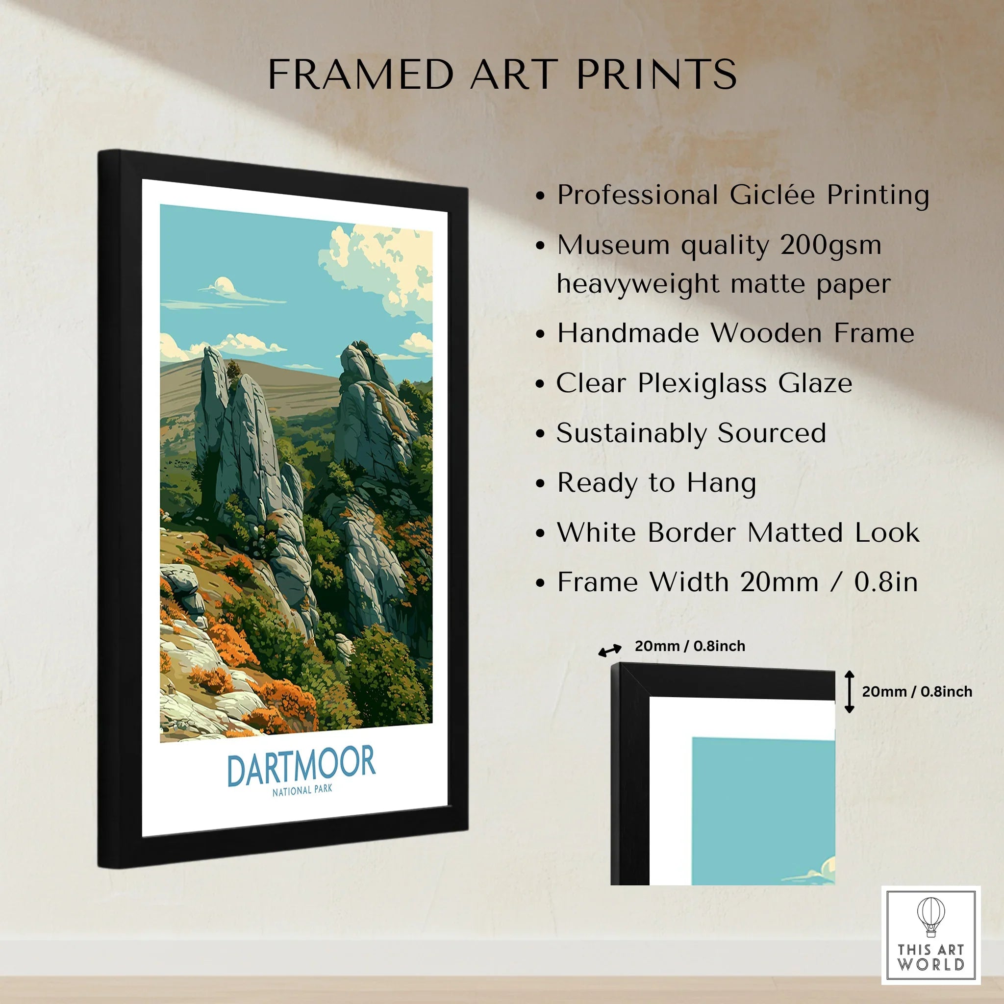 Dartmoor National Park Tor Wall Art — framed print details measurements quality details