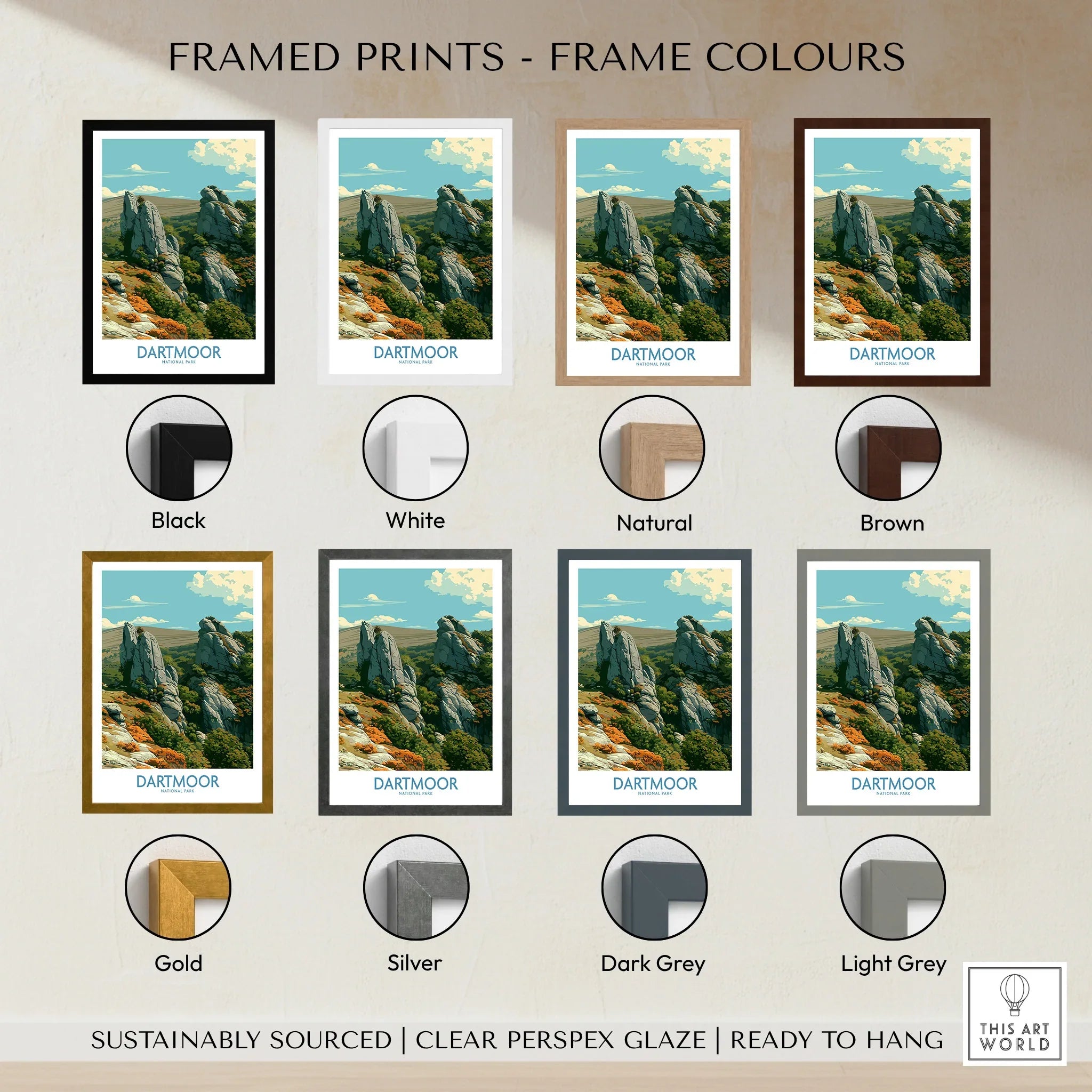 Dartmoor National Park Tor Wall Art — framed print colour options