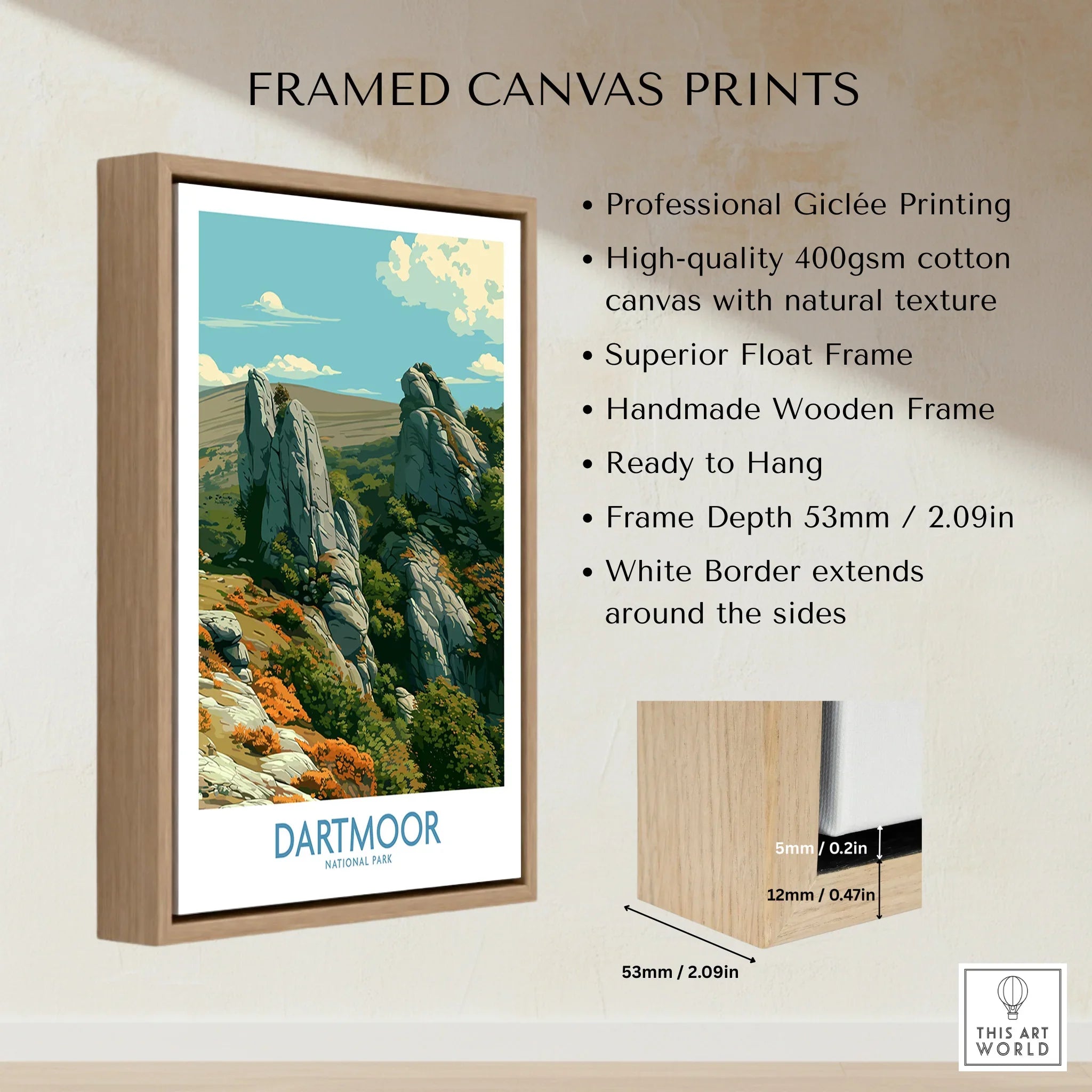 Dartmoor National Park Tor Wall Art — framed canvas float frame details quality