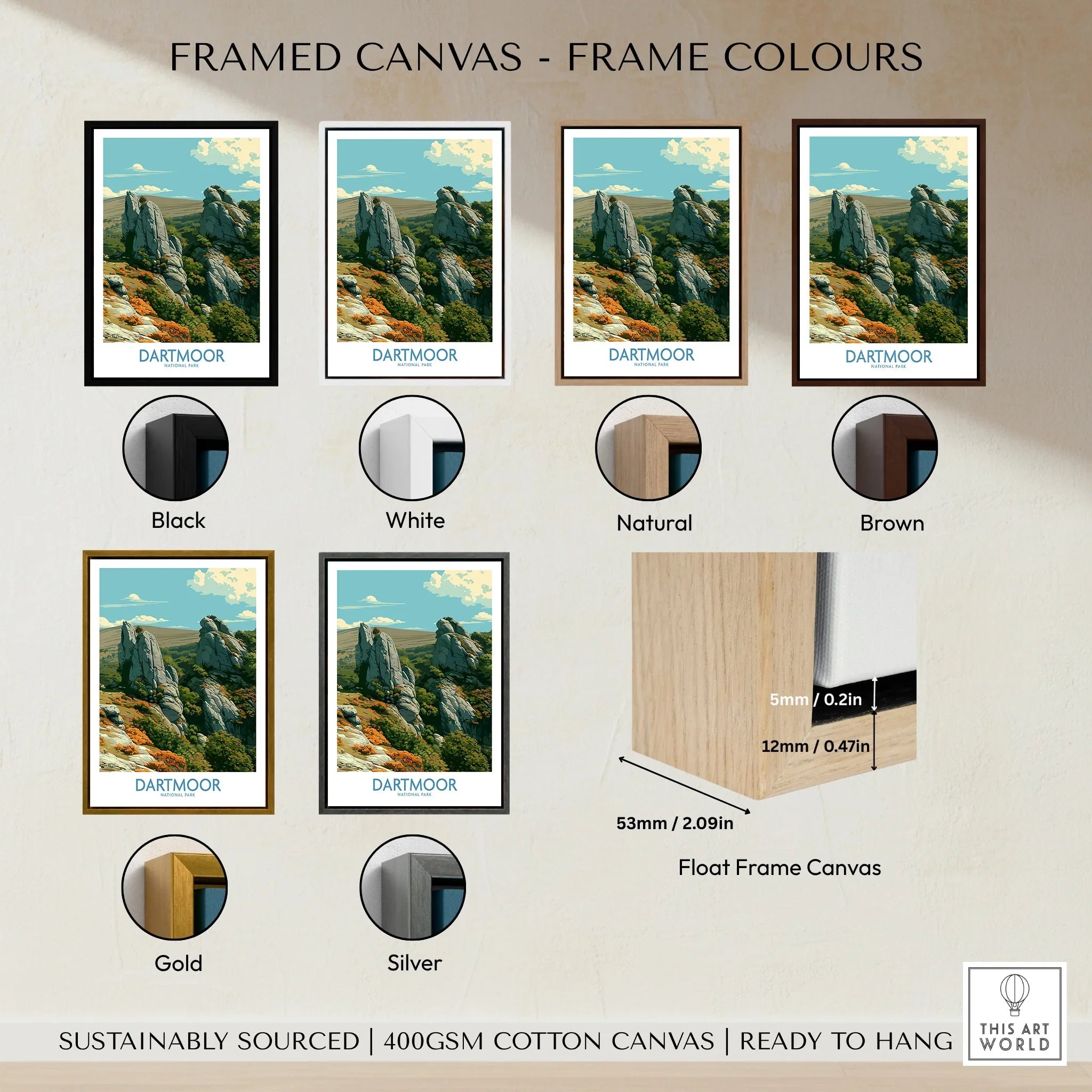 Dartmoor National Park Tor Wall Art — framed canvas float frame colour options