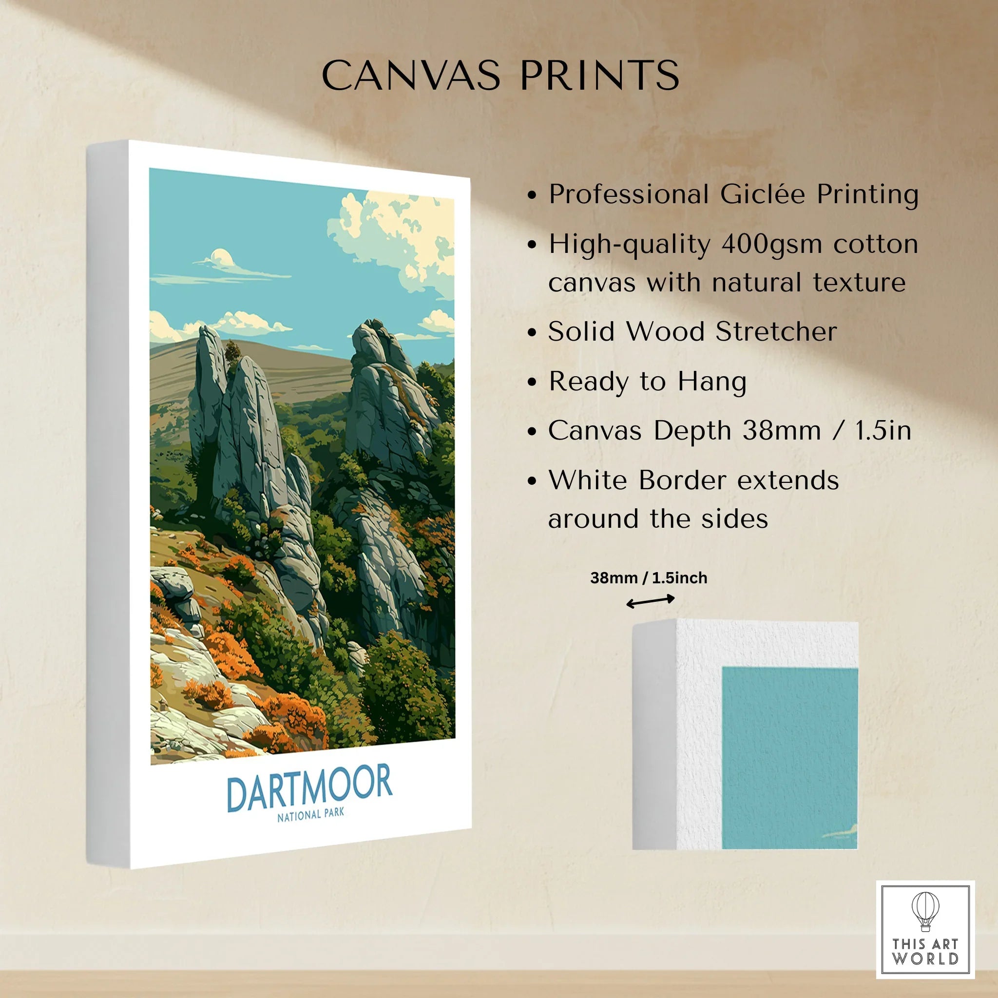 Dartmoor National Park Tor Wall Art — canvas print stretched cotton canvas details