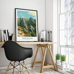 Dartmoor National Park Tor Wall Art — framed poster black frame on office desk modern