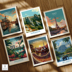 Dartmoor National Park Tor Wall Art — set six framed art prints wooden floor natural wood frames