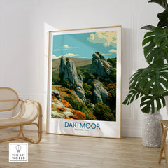 Dartmoor National Park Tor Wall Art — large framed print room setting chair plant