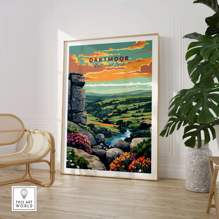 Dartmoor National Park print showcasing stunning landscapes and vibrant colors, perfect for home or office decor.