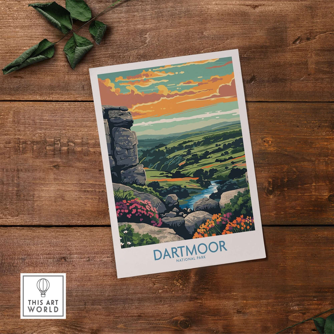 Dartmoor National Park print showcasing vibrant landscapes and stone features, perfect for nature lovers and art enthusiasts.