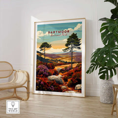 Dartmoor Print showcasing Dartmoor National Park's scenic landscapes with vibrant colors and intricate details.