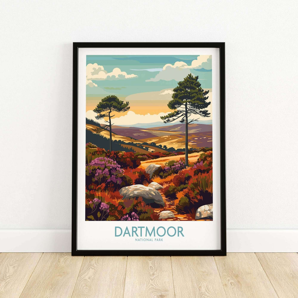 Dartmoor National Park wall art featuring picturesque landscapes and colorful scenery, adding tranquility to home decor.