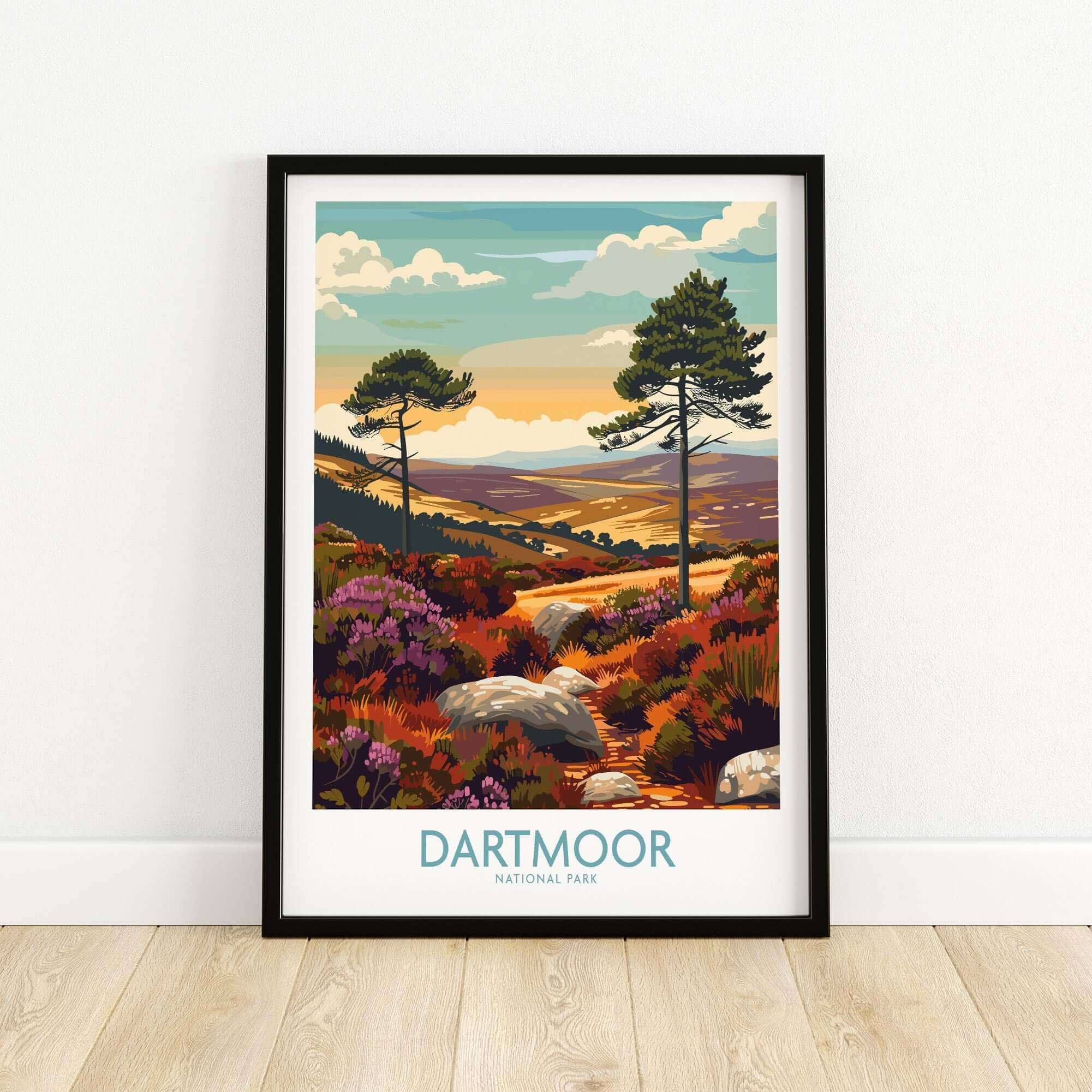 Dartmoor National Park Wall Art showcasing vibrant landscapes and natural beauty of the park in a framed print.
