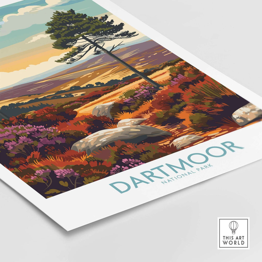 Dartmoor National Park wall art showcasing vibrant landscapes and serene nature imagery, perfect for home decor.