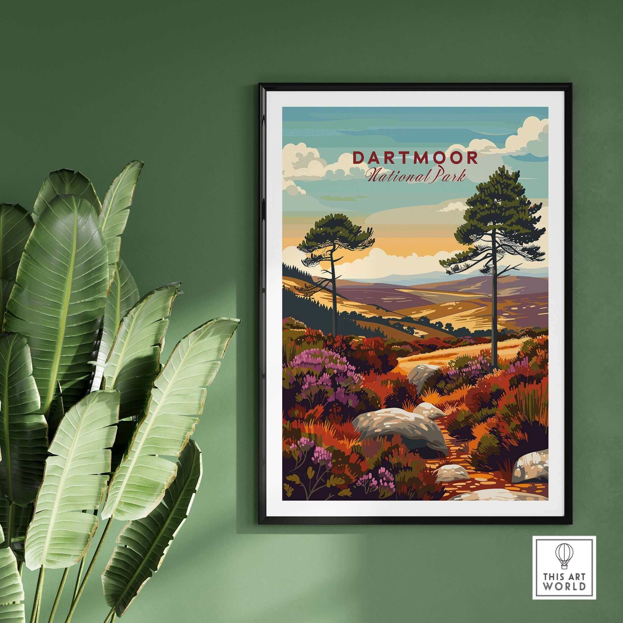 Dartmoor Print showcasing the vibrant landscapes of Dartmoor National Park, perfect for nature lovers.