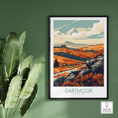 Dartmoor Poster National Park showcasing vibrant landscapes of Dartmoor National Park. Perfect for home or office decor.