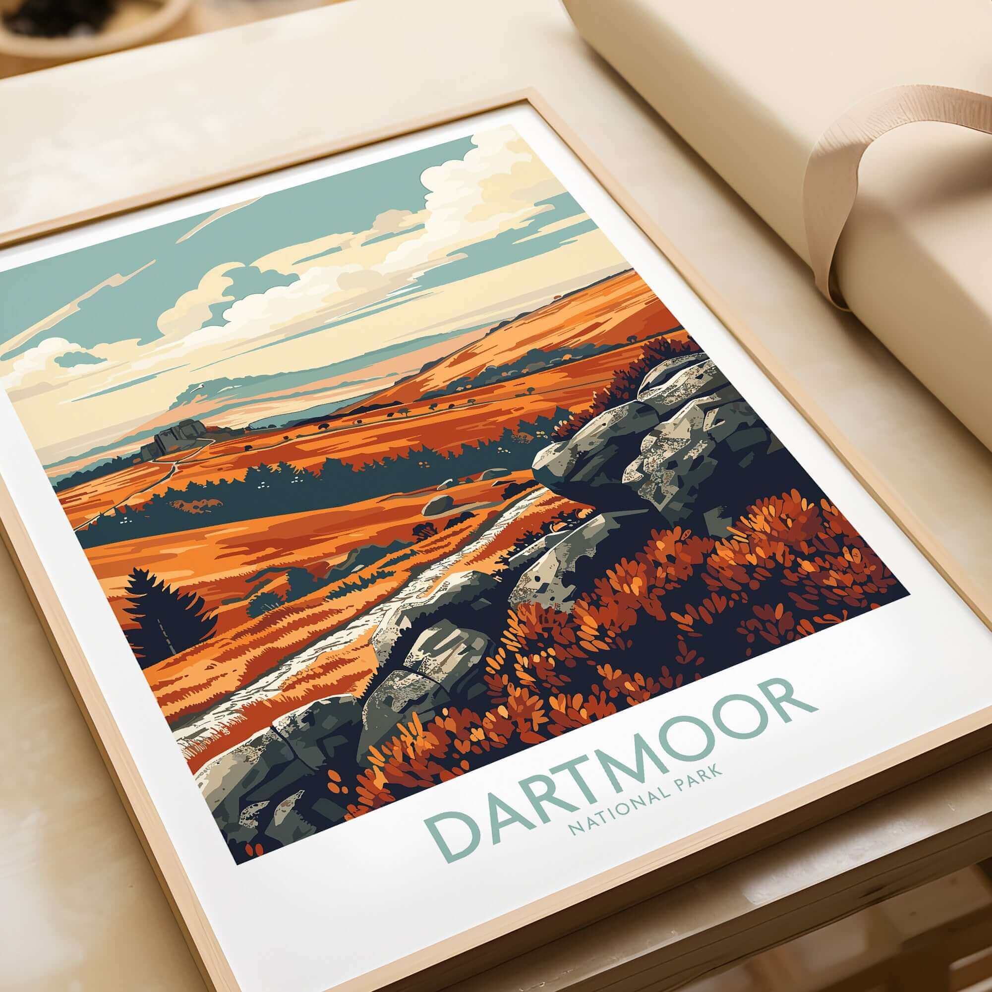 Dartmoor Poster National Park featuring stunning landscapes and vibrant colors, perfect for nature lovers.