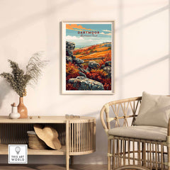 Dartmoor Poster National Park displayed in a stylish interior, showcasing the scenic landscapes of Dartmoor.