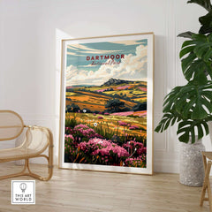Dartmoor Travel Poster showcasing vibrant landscape and rich colors, perfect for decor and travel enthusiasts.