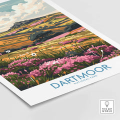 Dartmoor Travel Print featuring vibrant landscapes and wildflowers from Dartmoor National Park.