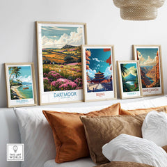 Dartmoor Travel Print featured among art prints of famous landscapes, including Beijing and the Grand Canyon.