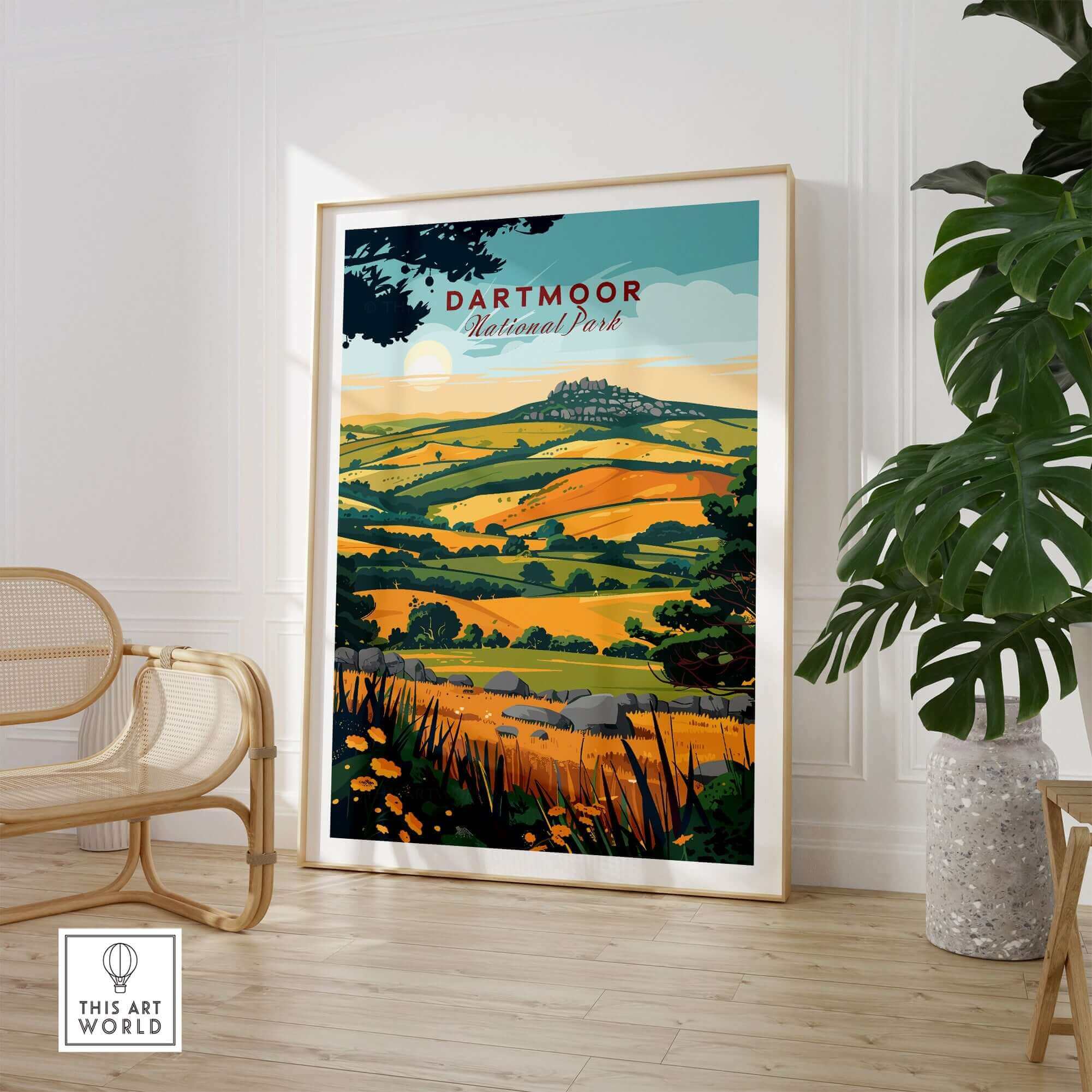 Dartmoor Wall Art Print showcasing the natural beauty of Dartmoor National Park in a stylish living area.