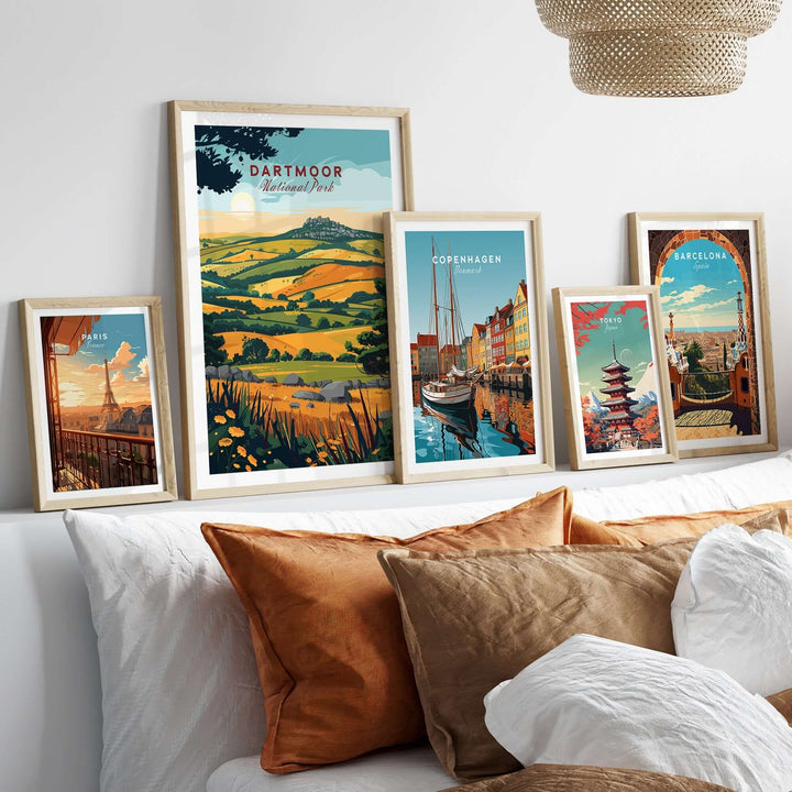 Dartmoor wall art collection featuring vibrant landscapes in framed prints, perfect for home décor.