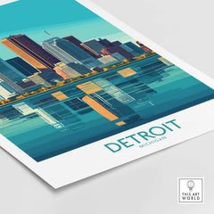 Detroit Art Print featuring the iconic skyline and reflection in vibrant colors.
