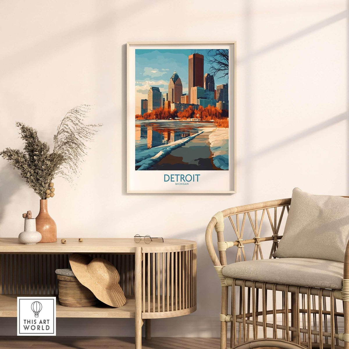 Detroit Poster Michigan featuring a vibrant cityscape decor for home or office.