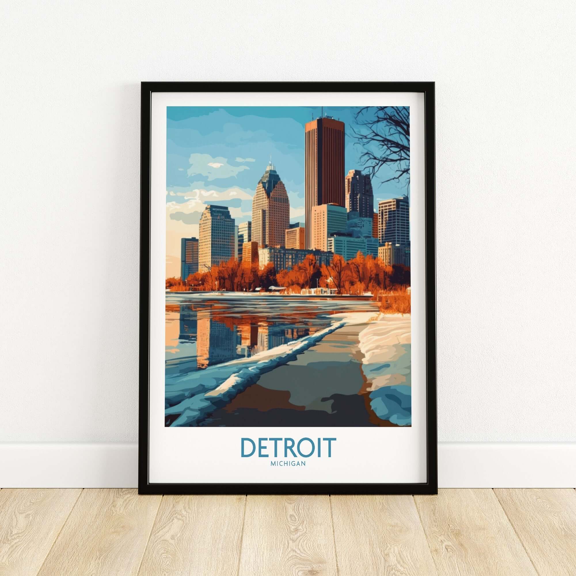 Detroit Poster Michigan showcasing iconic Detroit skyline and vibrant cityscape, perfect for home or office decor.