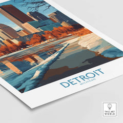 Detroit Poster Michigan featuring vibrant city skyline and reflective water design.