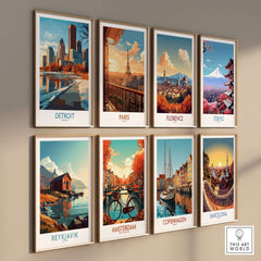 Detroit Poster Michigan showcasing iconic landmarks and vibrant street art in a beautiful display