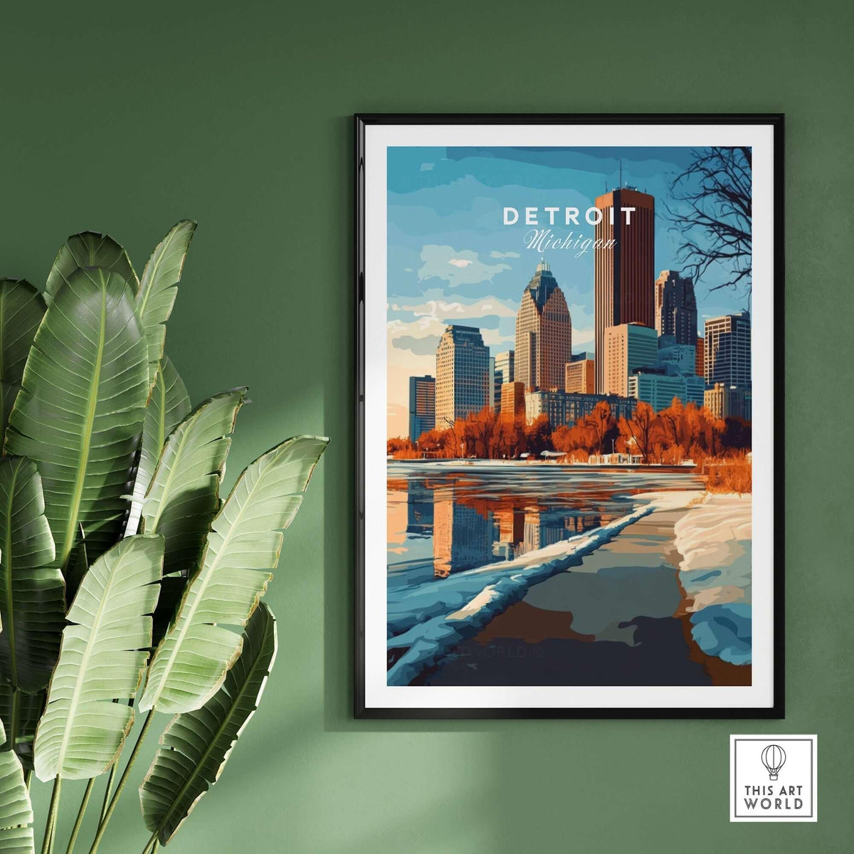 Detroit Print Michigan showcasing iconic Detroit skyline and vibrant city charm.