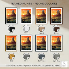 Devils Tower National Park sunset art print in eight frame color options, landscape wall decor.