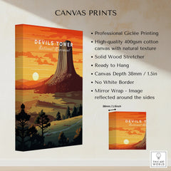 Devils Tower National Monument canvas print, sunset landscape, national park wall art