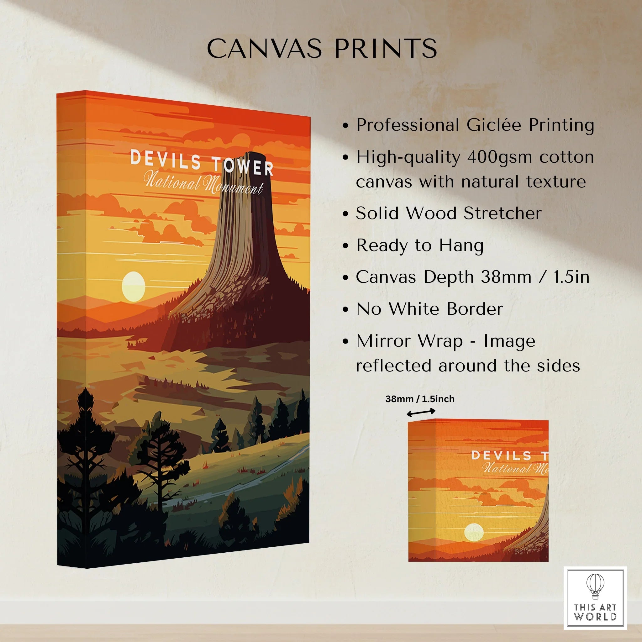 Devils Tower National Monument canvas print, sunset landscape, national park wall art