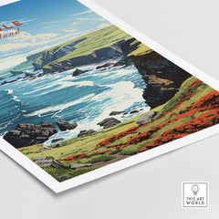 Dingle Ireland Print featuring vibrant coastal scenery and lush green hills.