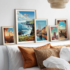 Dingle Ireland Print showcased alongside other travel posters on a stylish wall decor arrangement.